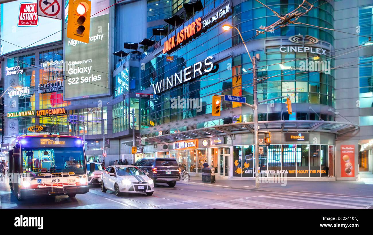 Traffic on Dundas Street in Toronto Ontario on a summer night; Toronto ...