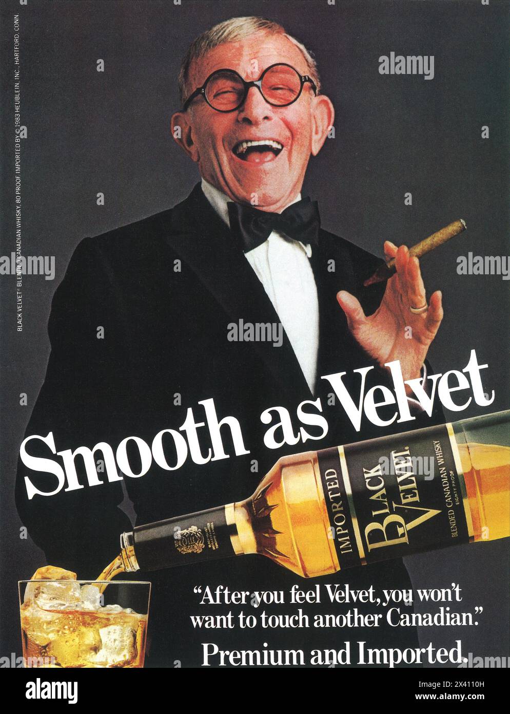 1983 Black Velvet Ad with comedian George Burns Stock Photo
