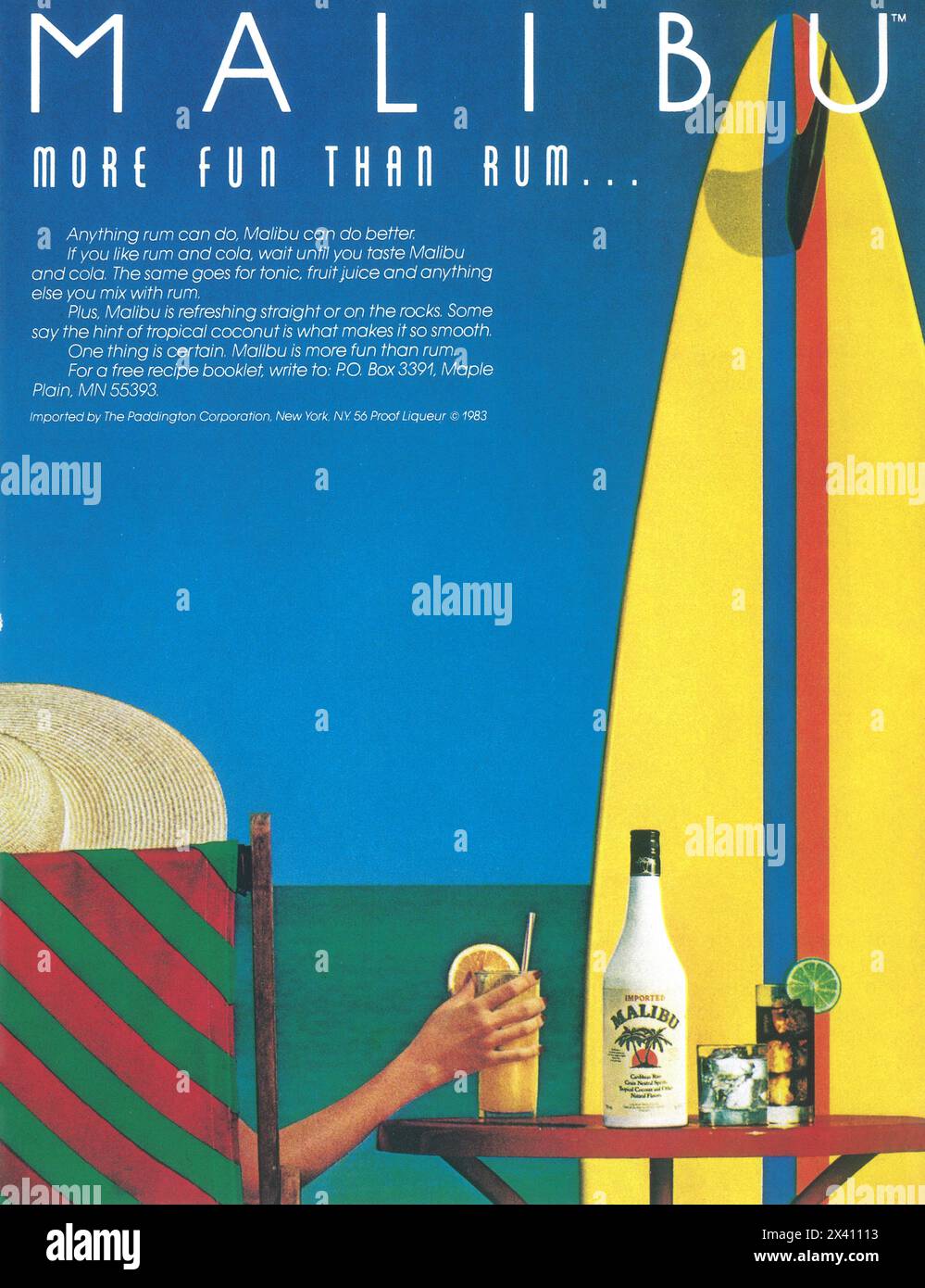 1983 Malibu Rum Ad Stock Photo