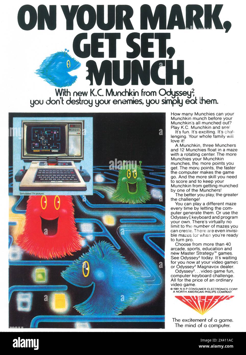 1981 Odyssey 2 KC Munchkin video game ad Stock Photo
