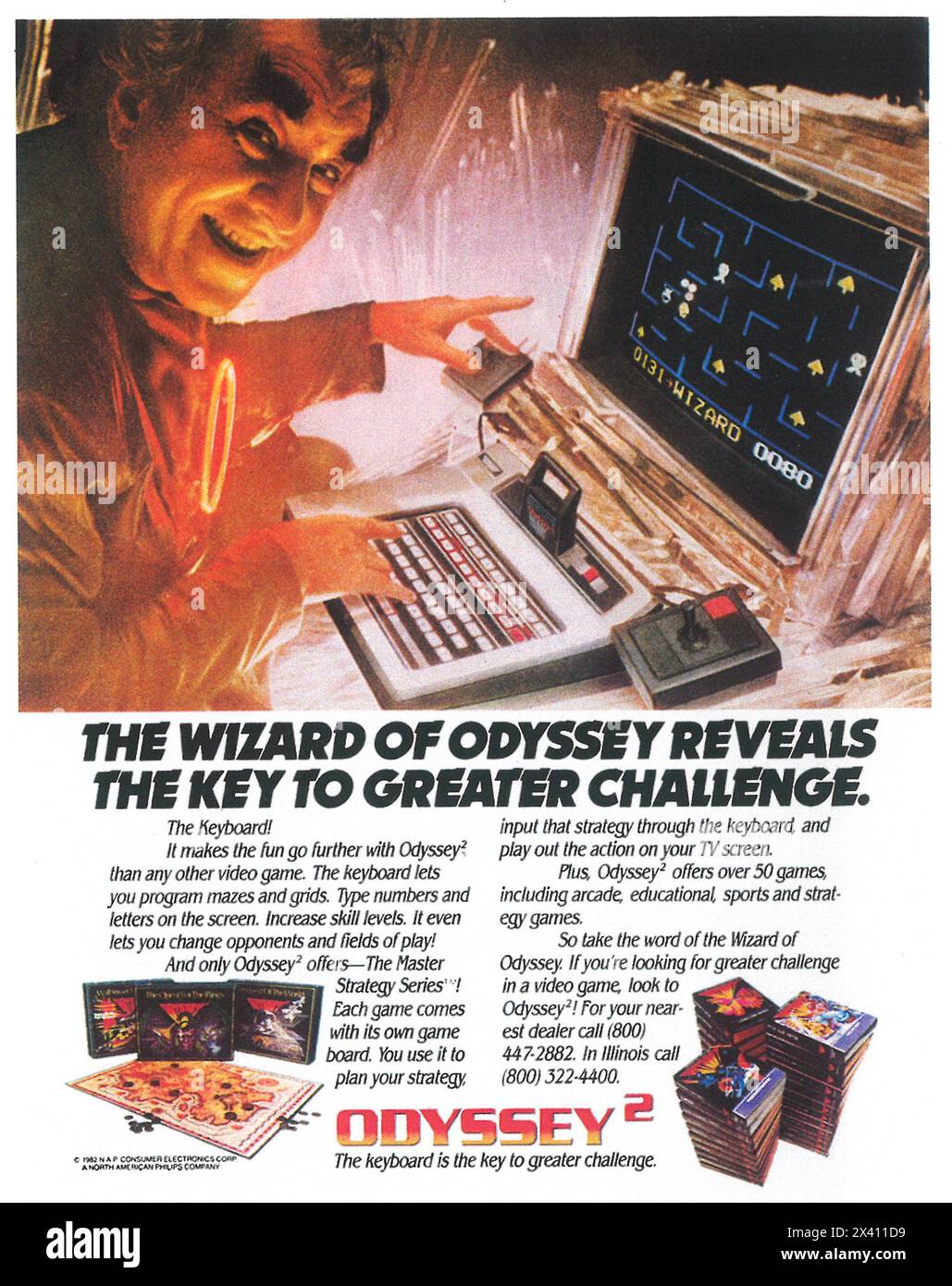 1982 Magnavox Odyssey 2 game system ad - 'Wizard of Odyssey' Stock Photo