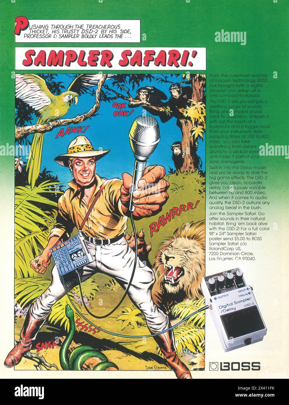 1985 BOSS DSD-2 Digital sampler and delay ad - "Sampler Safari" Stock Photo