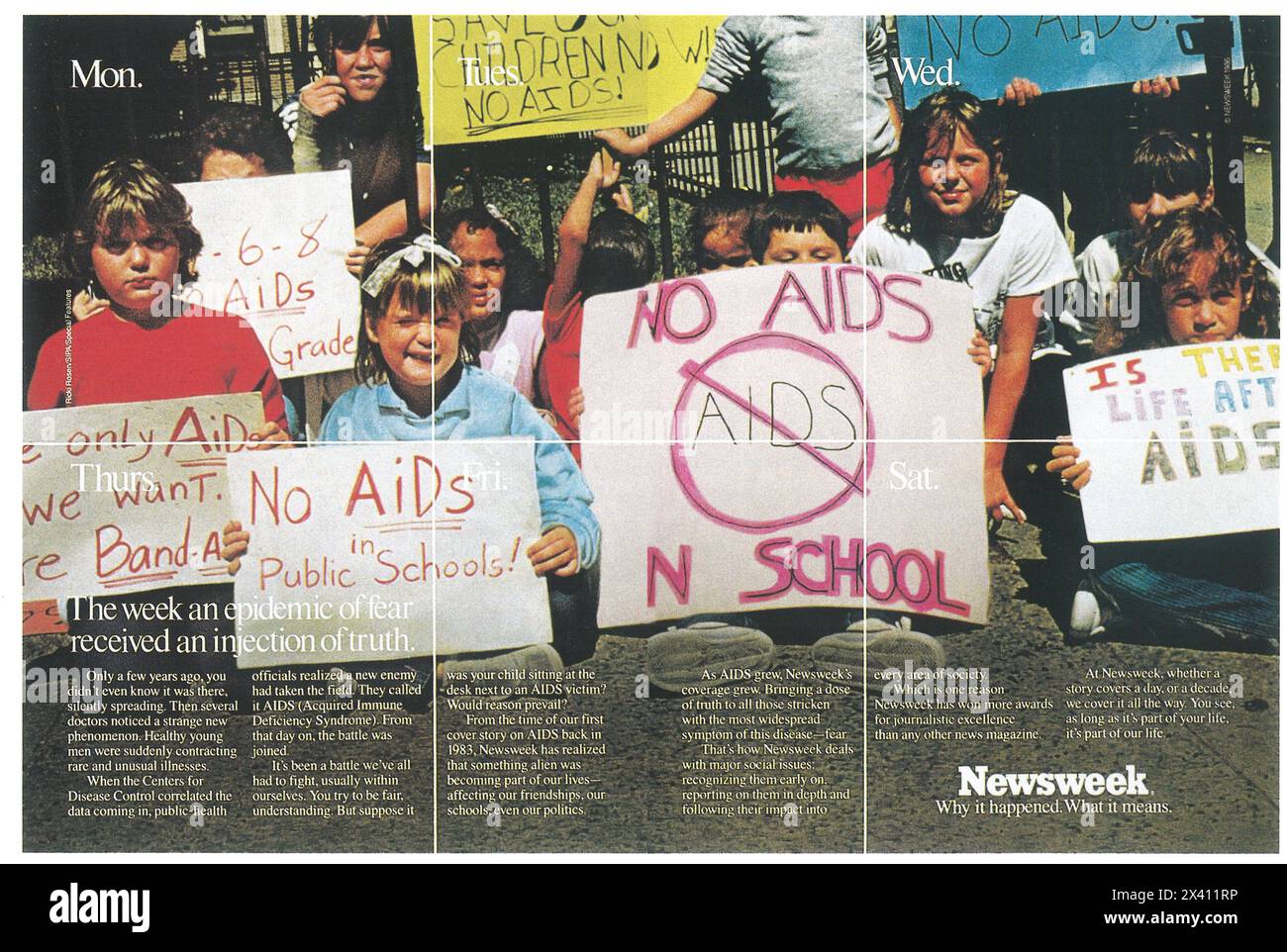 1986 Newsweek magazine ad - No AIDS protest photo Stock Photo