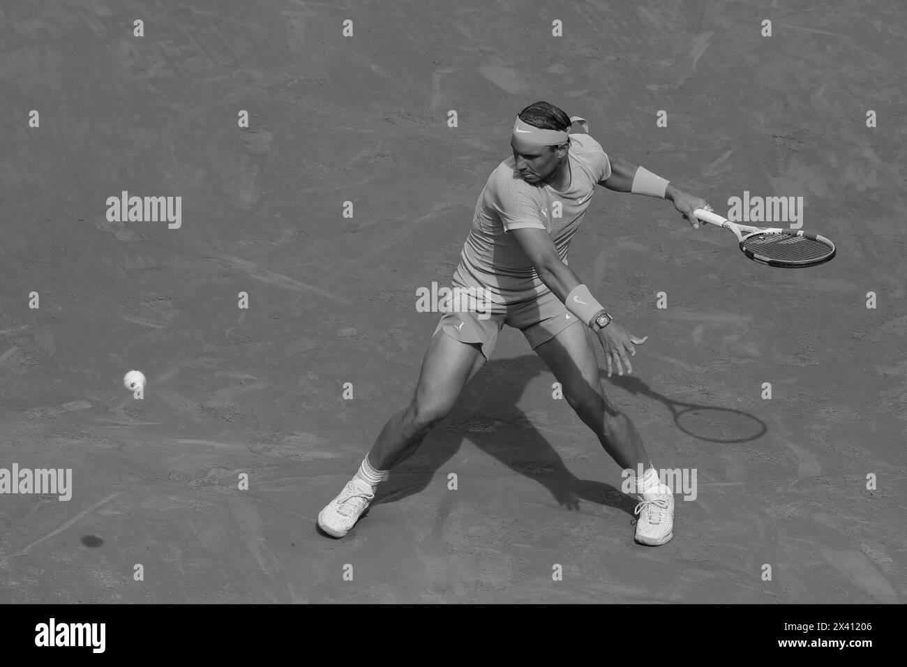 Rafael Nadal of Spain against Cachin a in their round of 32 match during Day Seven of the Mutua Madrid Open at La Caja Magica on April 29, 2024 in Mad Stock Photo