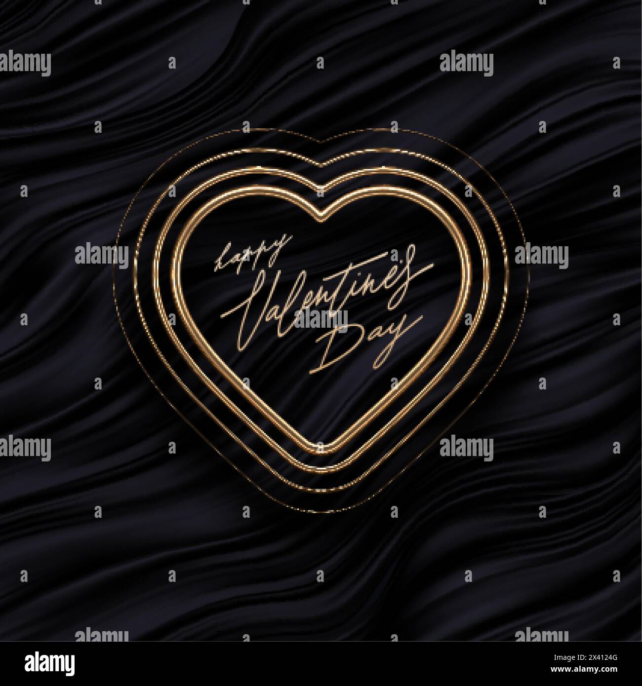Valentines day greeting card. Realistic 3d golden metal hearts with ...