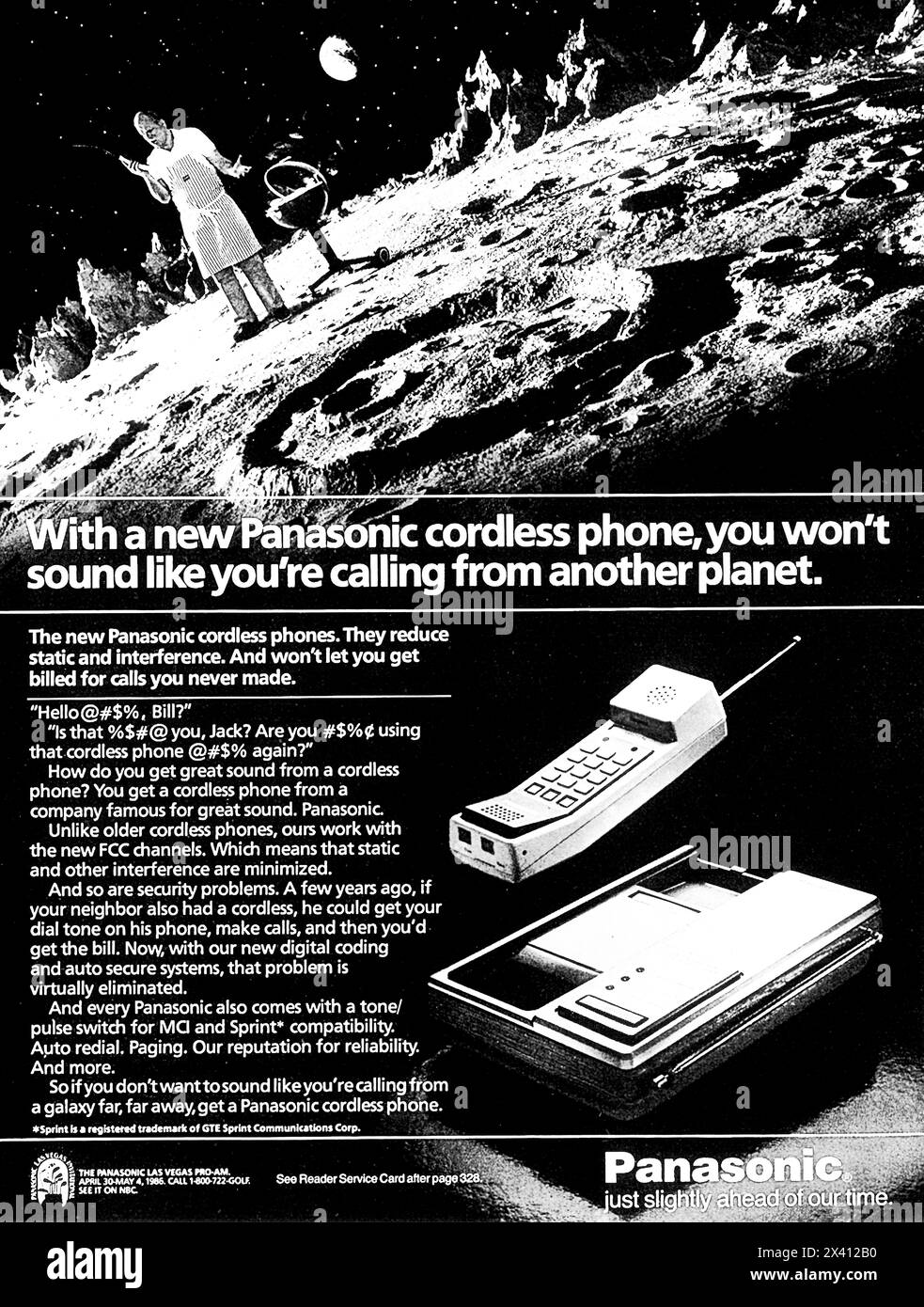 1985 Panasonic Cordless Phone Ad Stock Photo