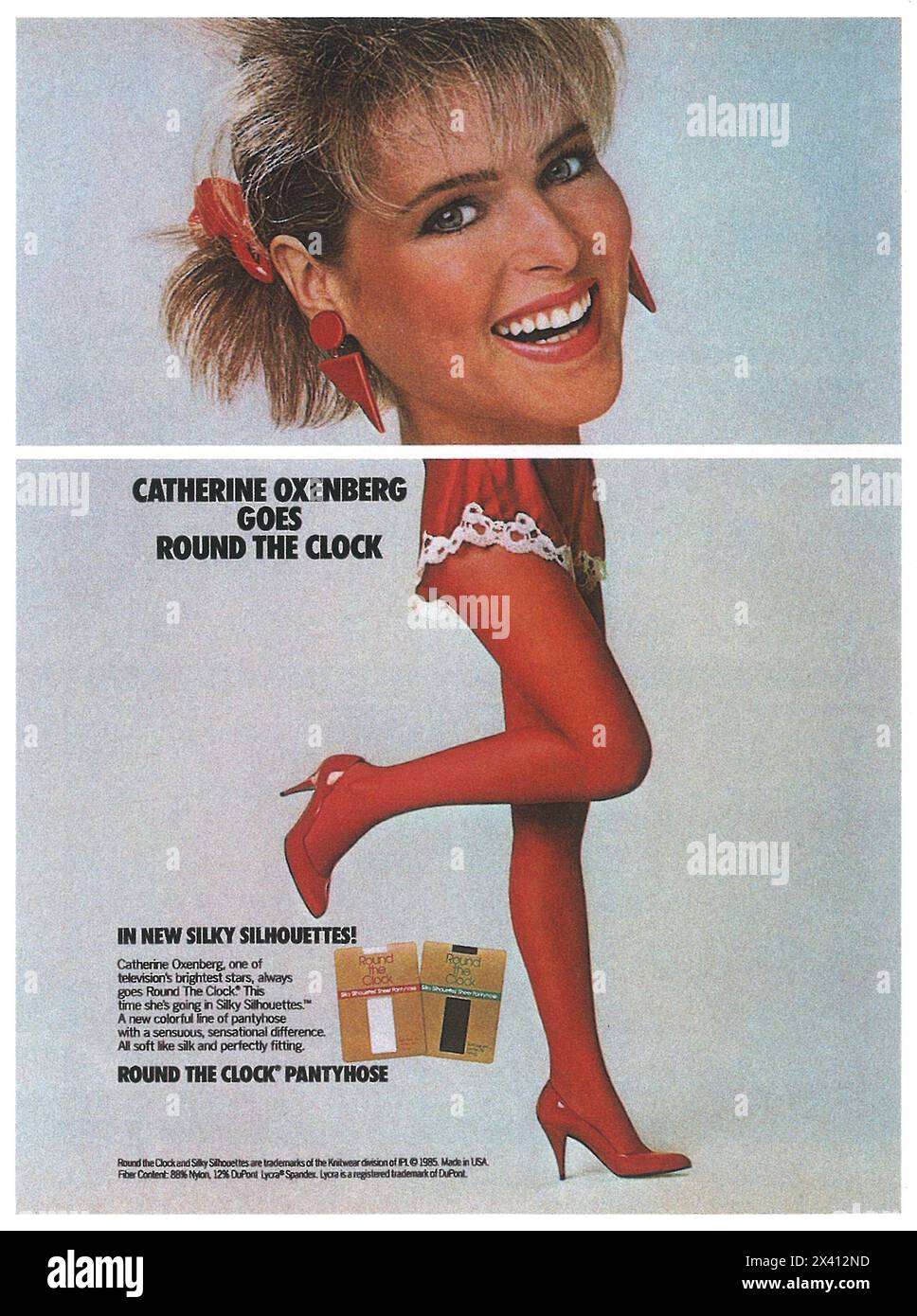 1985 Round the Clock Pantyhose ad with Catherine Oxenberg Stock Photo