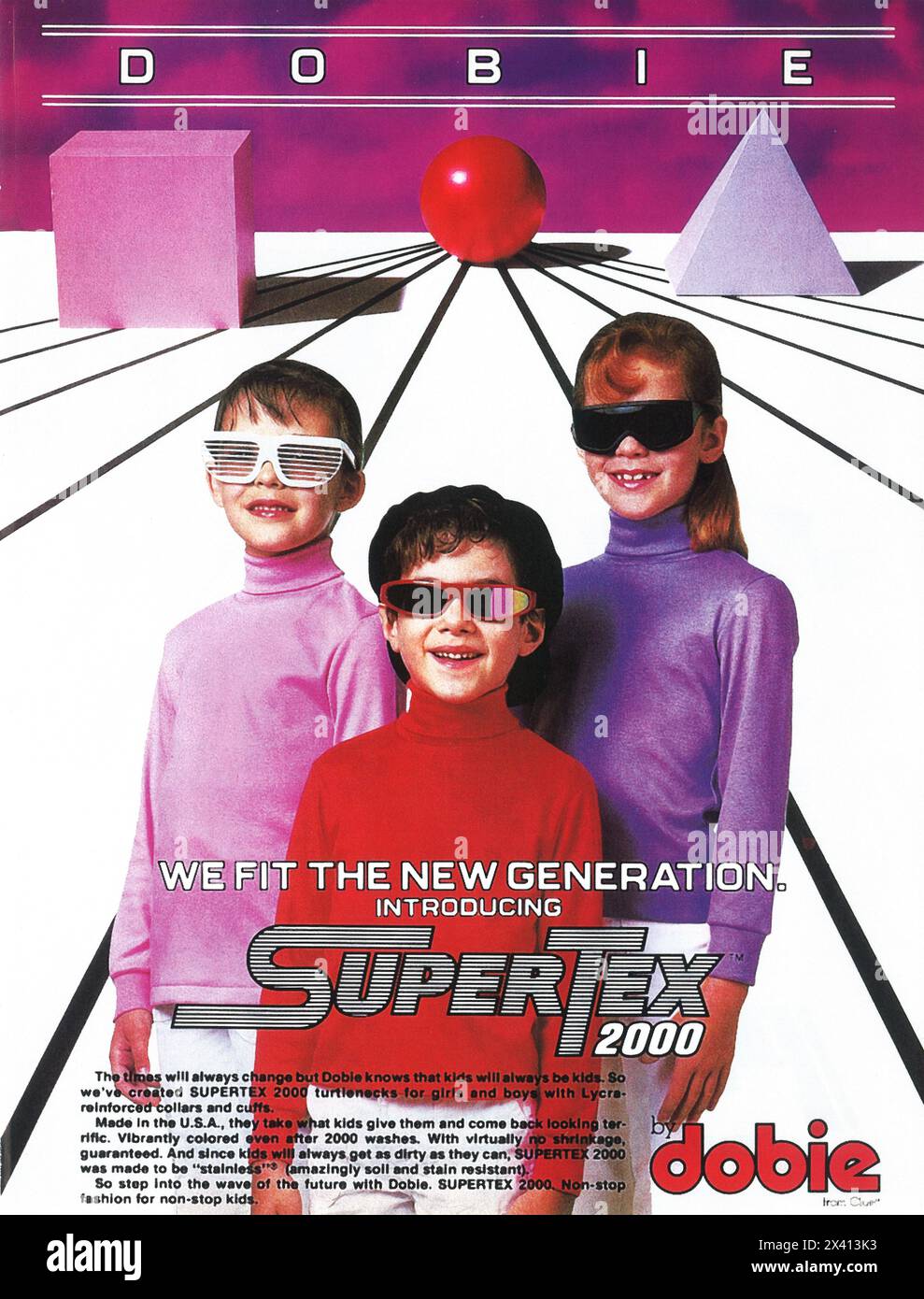 1984 Dobie Supertex 2000 turtlenecks kidswear ad Stock Photo