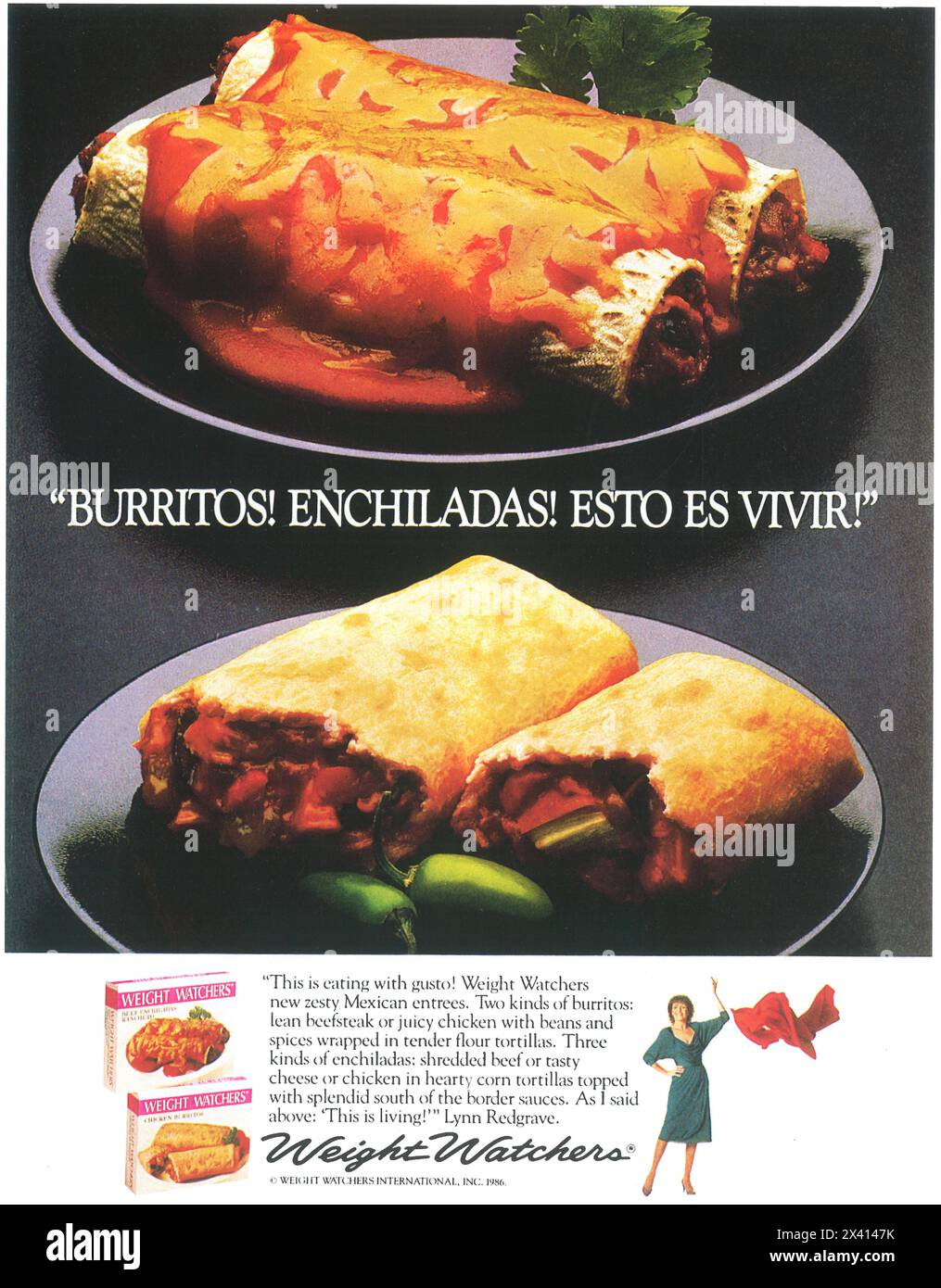 1988 Weight Watchers Burrito Ad with Lynn Redgrave Stock Photo