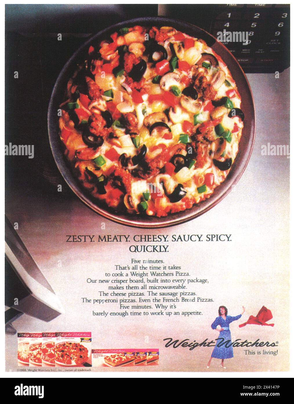 1988 Weight Watchers Frozen Pizza Ad with Lynn Redgrave Stock Photo