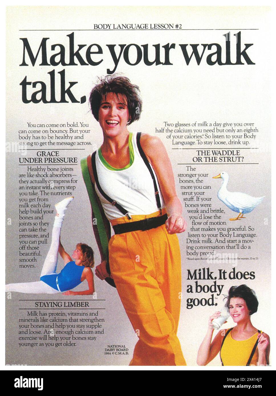 1984 National Dairy Board Milk ad - Make Your Walk Talk- Milk. It does a body good. Stock Photo
