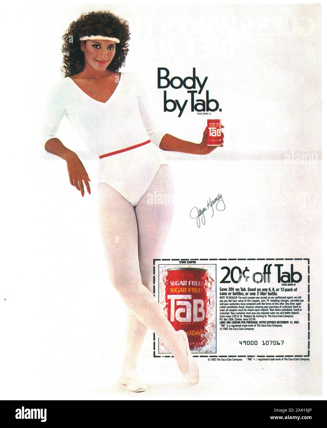 1983 Body By TaB sugar-free drink Ad with Jayne Kennedy Stock Photo