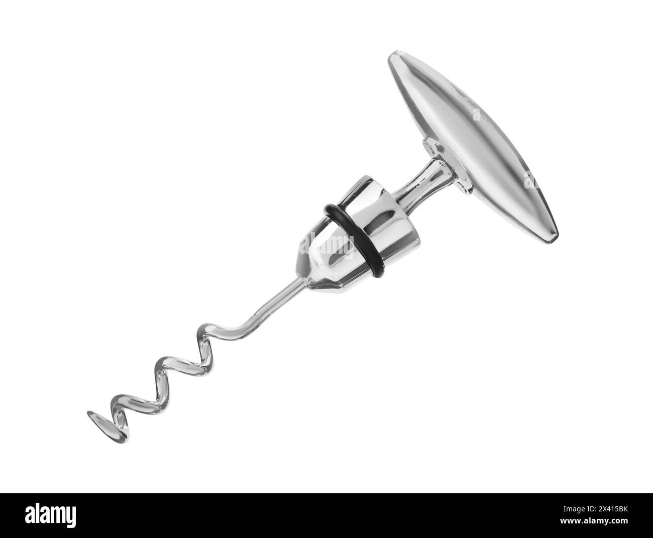 One metal corkscrew isolated on white. Kitchen utensil Stock Photo