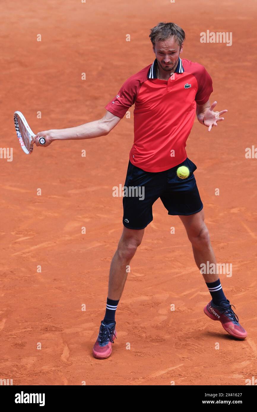 Madrid, Spain. 29th Apr, 2024. Daniil Medvedev of Russia is in action during the 2024 ATP Tour Madrid Open tennis tournament at Caja Magica in Madrid, Spain, on April 29, 2024. (Photo by Oscar Gonzalez/Sipa USA) Credit: Sipa USA/Alamy Live News Stock Photo