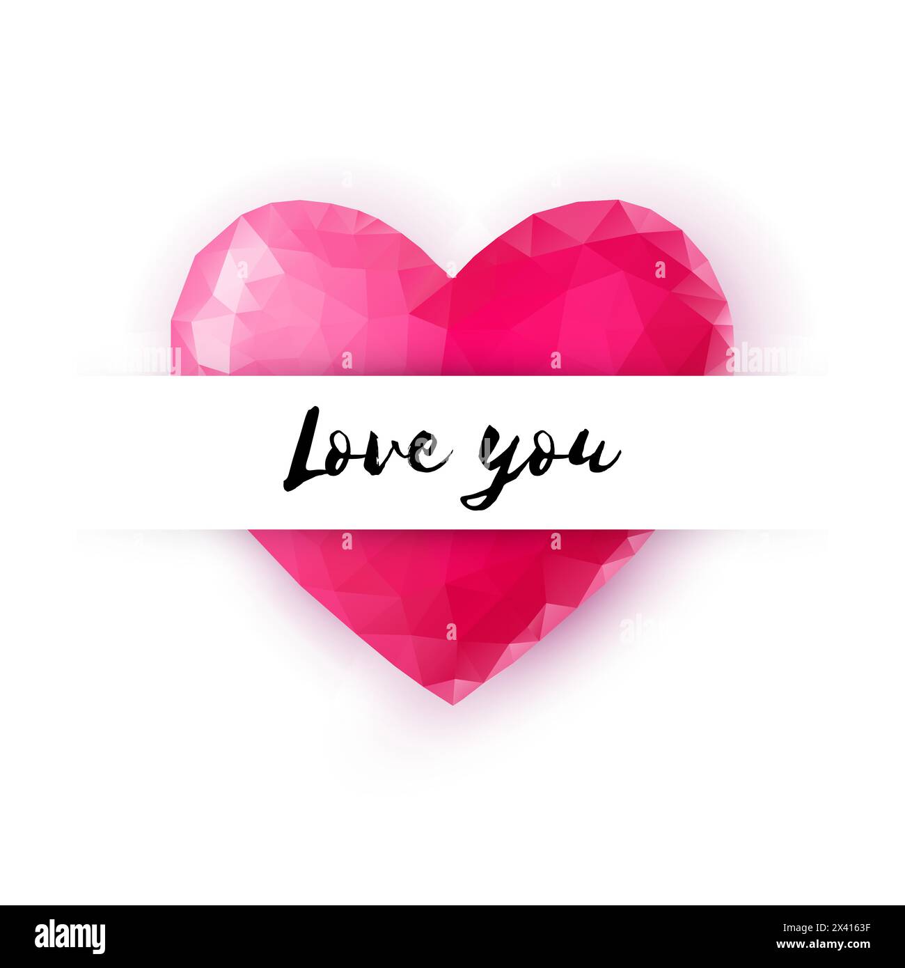 Happy Valentines day greeting card. Vector Decorative crystal lowpoly style heart with Love you text Stock Vector