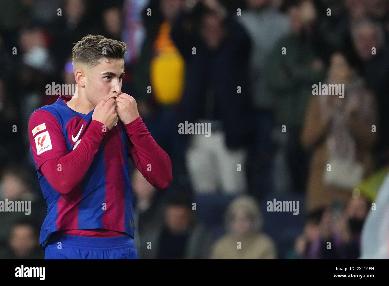 Barcelona, Spain. 29th Apr, 2024. Fermin Lopez of FC Barcelona celebrates his goal during the La Liga EA Sports match between FC Barcelona and Valencia CF and played at Lluis Companys Stadium on April 29, 2024 in Barcelona, Spain. (Photo by Alex Carreras/IMAGO) Credit: PRESSINPHOTO SPORTS AGENCY/Alamy Live News Stock Photo