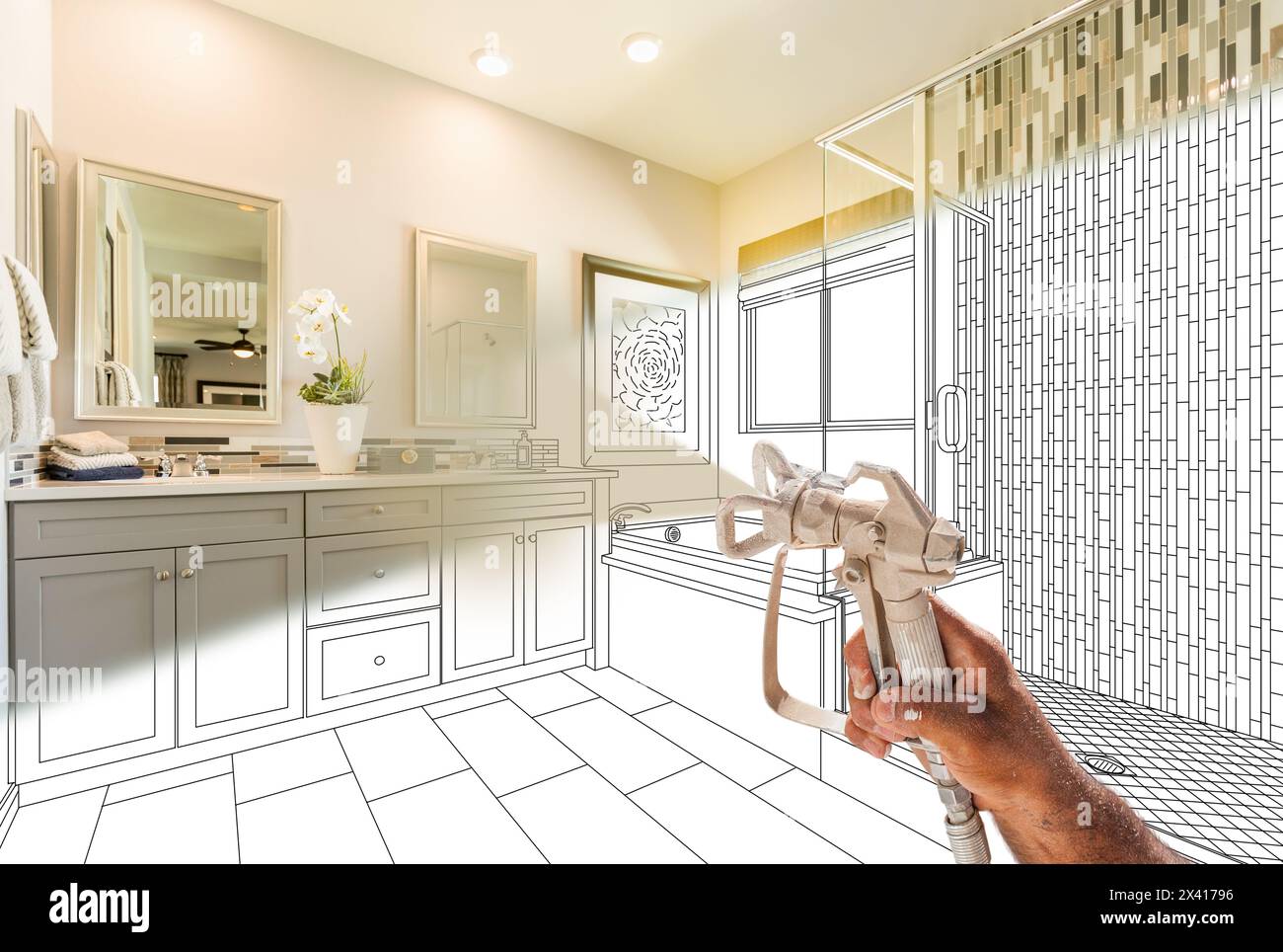 Professional Spray Painter Holding Spray Gun Spraying Renovated ...