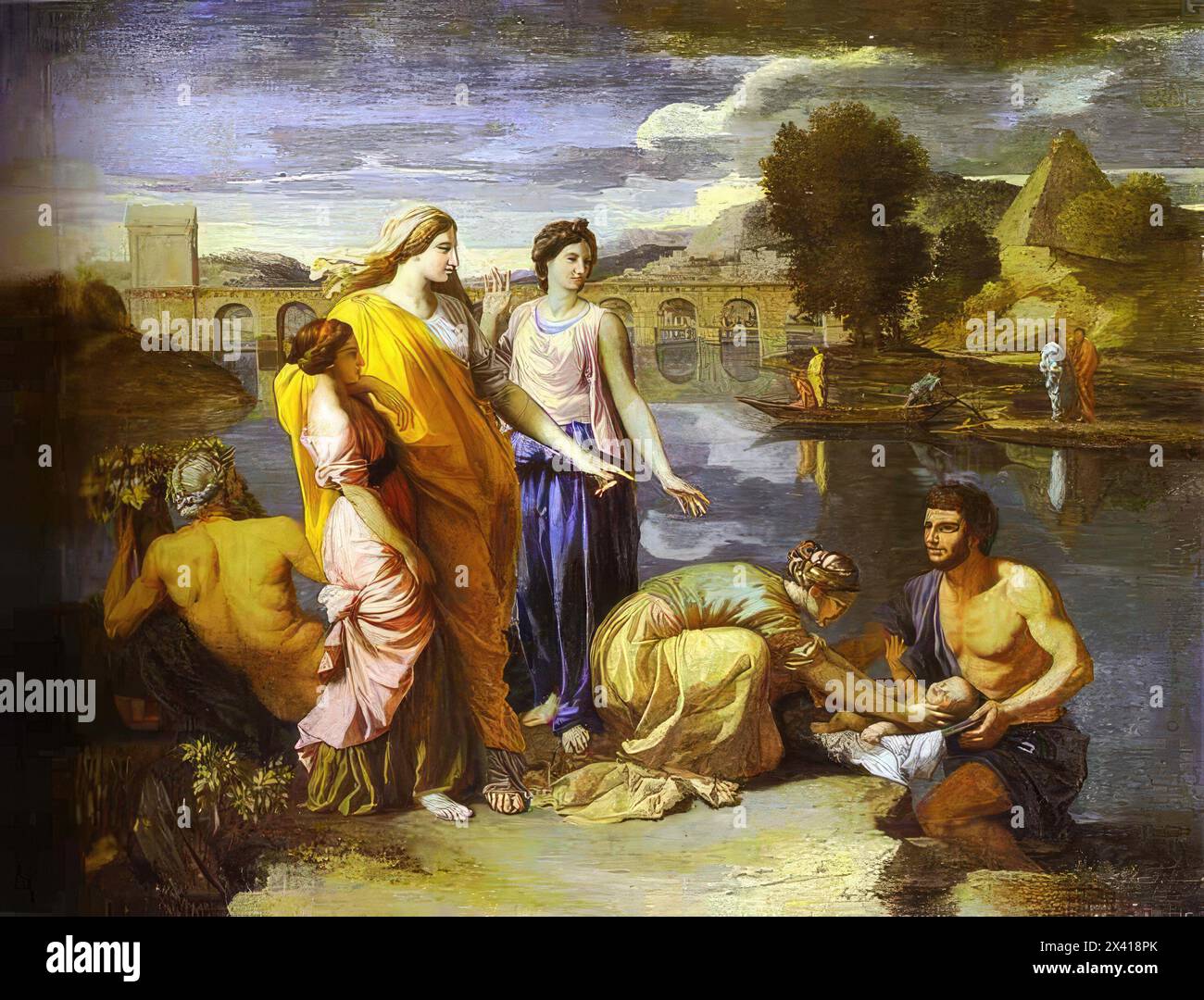 Nicolas Poussin - Pharaoh's Daughter Finds Baby Moses Stock Photo
