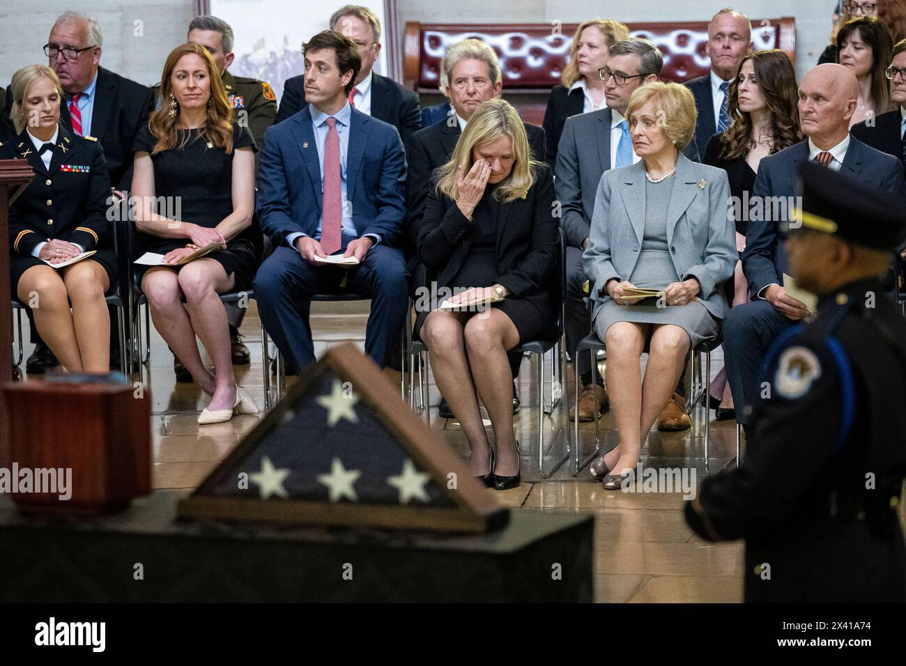 Washington, USA. 29th Apr, 2024. Family members of Col. Ralph Puckett Jr. are seen during a ceremony for his remains to lie in honor at the U.S. Capitol, in Washington, DC, on Monday, April 29, 2024. President Biden awarded the Medal of Honor to Col. Puckett in 2021, and he was the last surviving medal recipient for acts performed during the Korean War. (Graeme Sloan/Sipa USA) Credit: Sipa USA/Alamy Live News Stock Photo