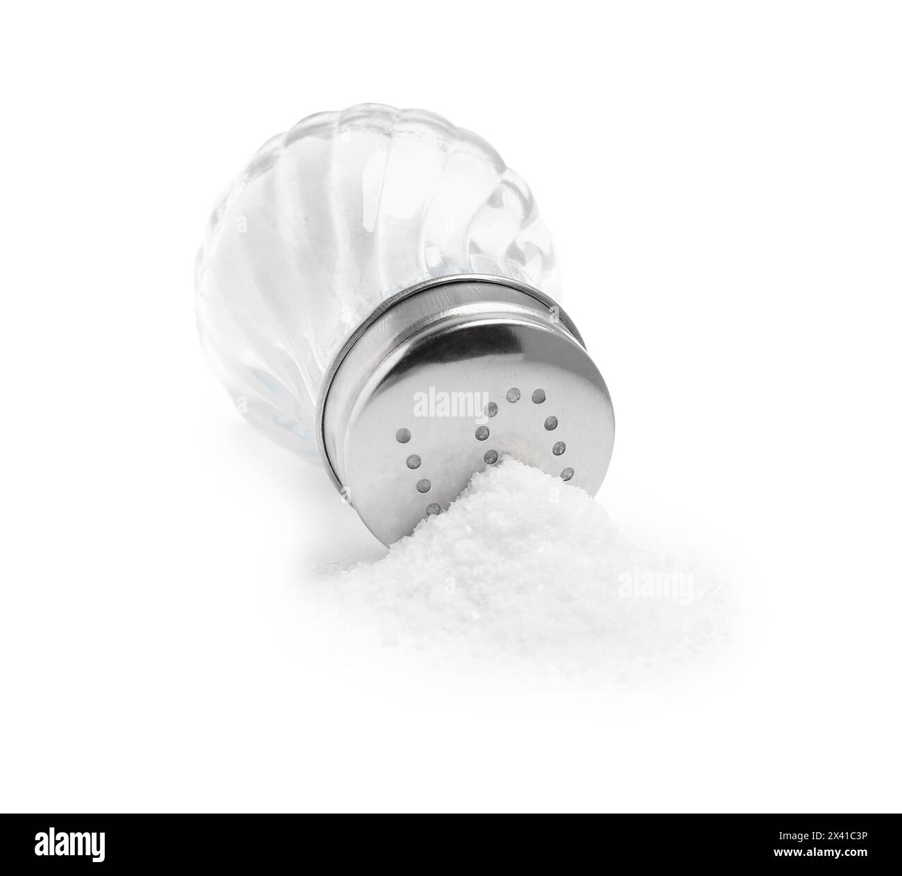 Natural salt and glass shaker isolated on white Stock Photo