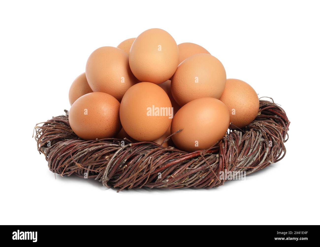 Chicken eggs and nest isolated on white Stock Photo - Alamy