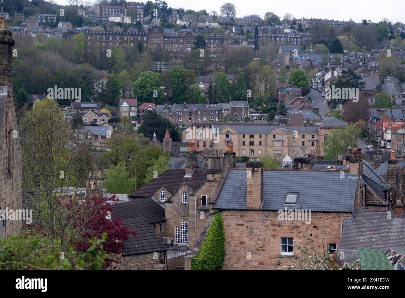 View of the town of Matlock from the surrounding countryside, Peak District, Derby England UK Stock Photo