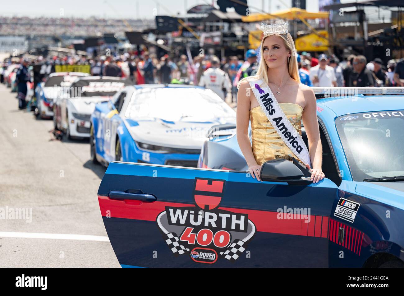 Dover, United States Of America. 28th Apr, 2024. Dover, United States of America. 28 April, 2024. U.S Air Force 2nd Lt. Madison Marsh, Miss America 2024, poses before climbing into the Official Pace Car for the Würth 400 NASCAR at the Dover Motor Speedway, April 28, 2024 in Dover, Delaware. Marsh, a 22-year-old U.S. Air Force Academy graduate is the first active duty military officer to hold the crown as Miss America. Credit: Miriam Thurber/U.S Air Force Photo/Alamy Live News Stock Photo