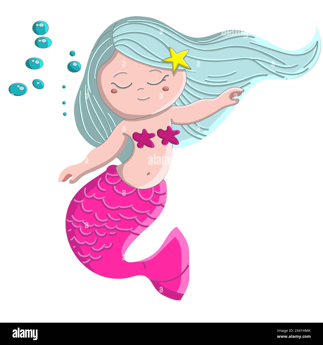Cute mermaid clipart, fairytale illustration isolated on a white background Stock Vector