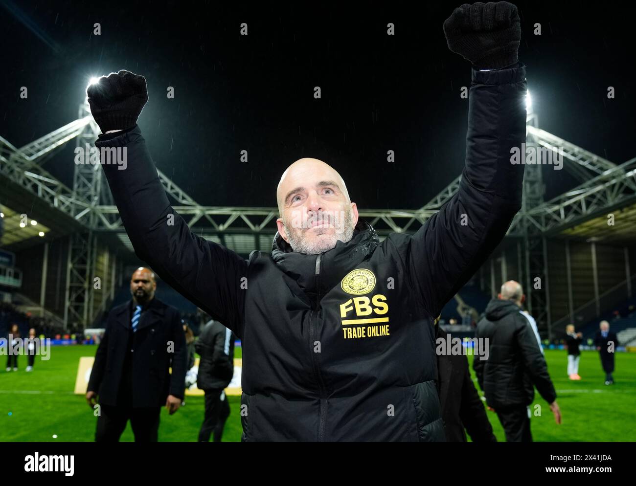 Leicester City manager Enzo Maresca celebrates securing the Championship title after the Sky Bet Championship match at Deepdale, Preston. Picture date: Monday April 29, 2024. Stock Photo