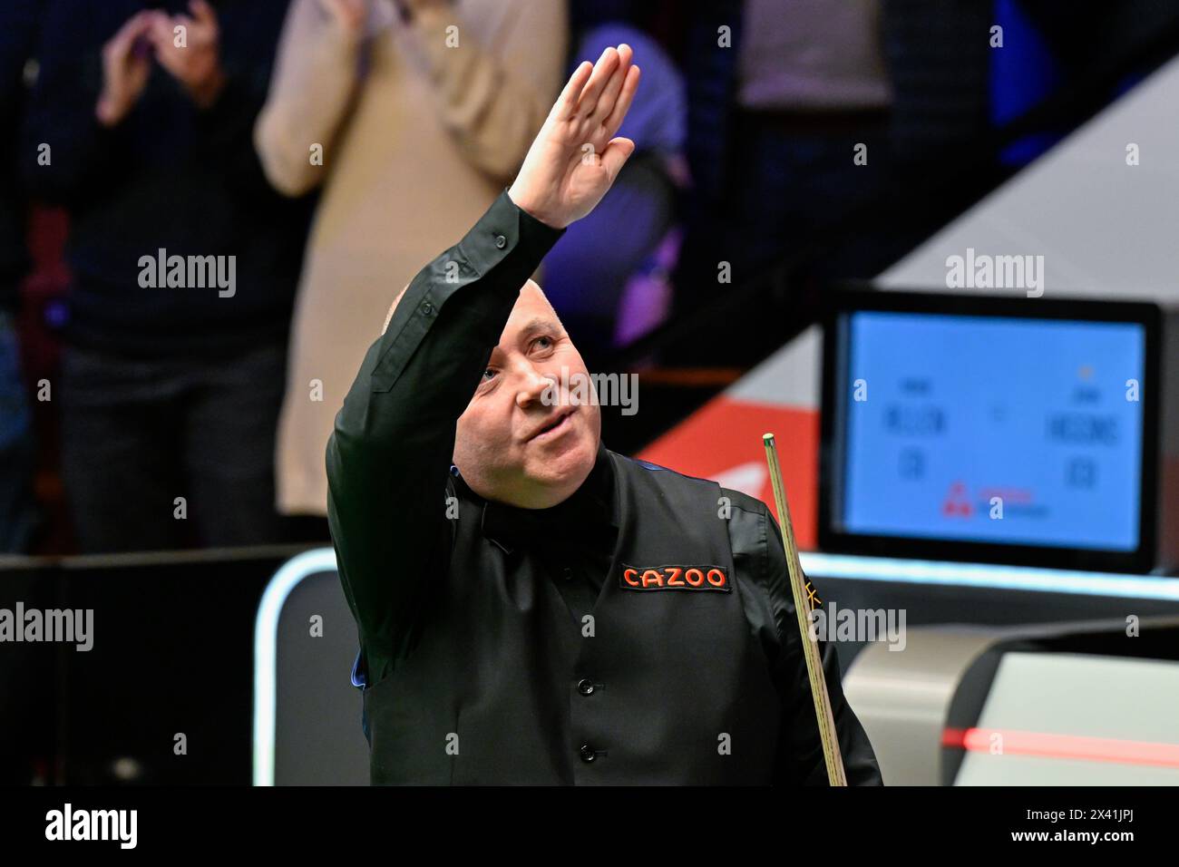 John Higgins celebrates his victory, during the Cazoo World Championships 2024 at Crucible Theatre, Sheffield, United Kingdom, 29th April 2024  (Photo by Cody Froggatt/News Images) Stock Photo