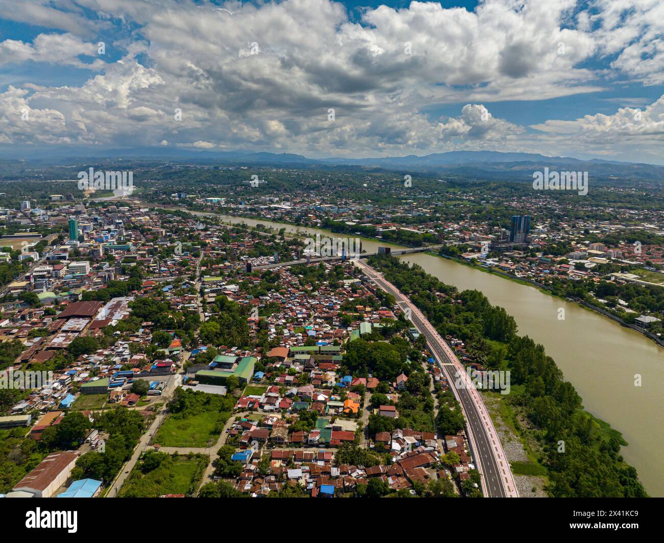 River and residential area in Cagayan de Oro in Northern Mindanao, Philippines. Stock Photo