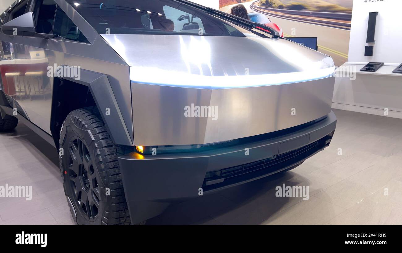 Tesla Cybertruck on Display at Tesla Store in Park Meadows Mall Stock