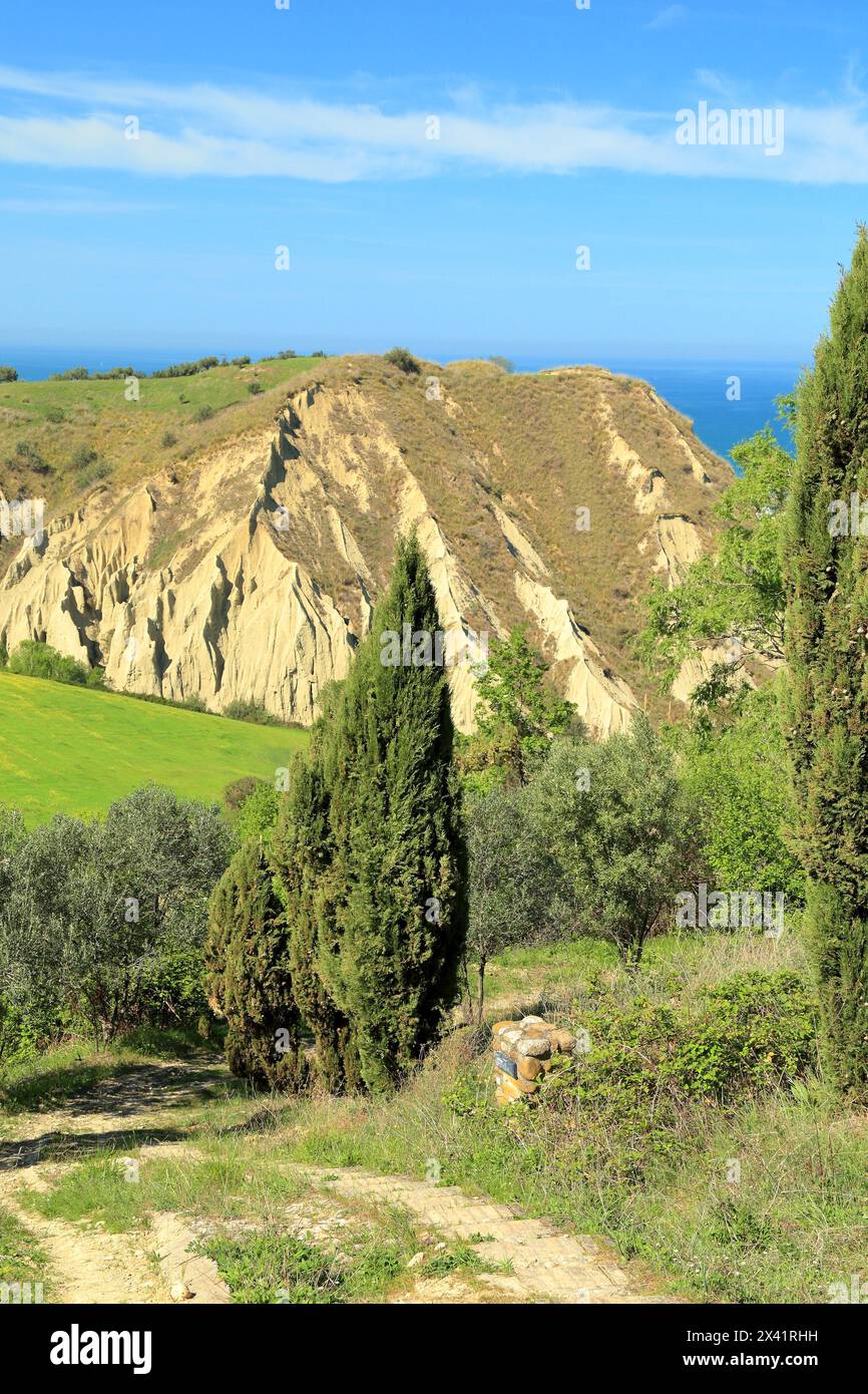 Badlands 'Calanchi delle Pullette', near Montepagano, Roseto degli Abruzzi, Abruzzo, Italy Stock Photo