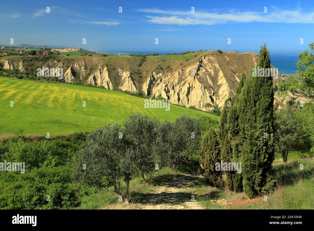 Badlands 'Calanchi delle Pullette', near Montepagano, Roseto degli Abruzzi, Abruzzo, Italy Stock Photo