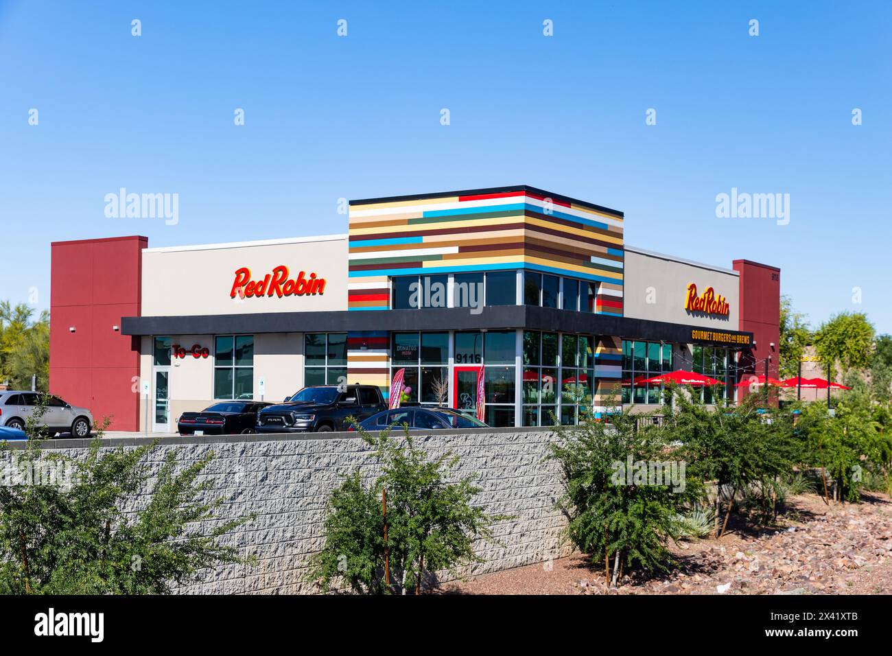 Glendale, AZ - April 7, 2024: Red Robin Gourmet Burgers is an American chain of casual dining restaurants. Stock Photo
