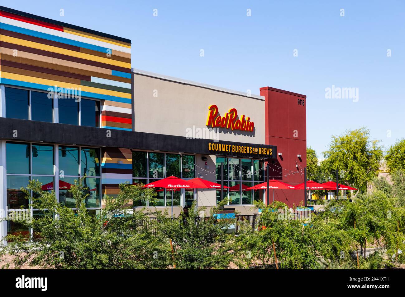 Glendale, AZ - April 7, 2024: Red Robin Gourmet Burgers is an American chain of casual dining restaurants. Stock Photo