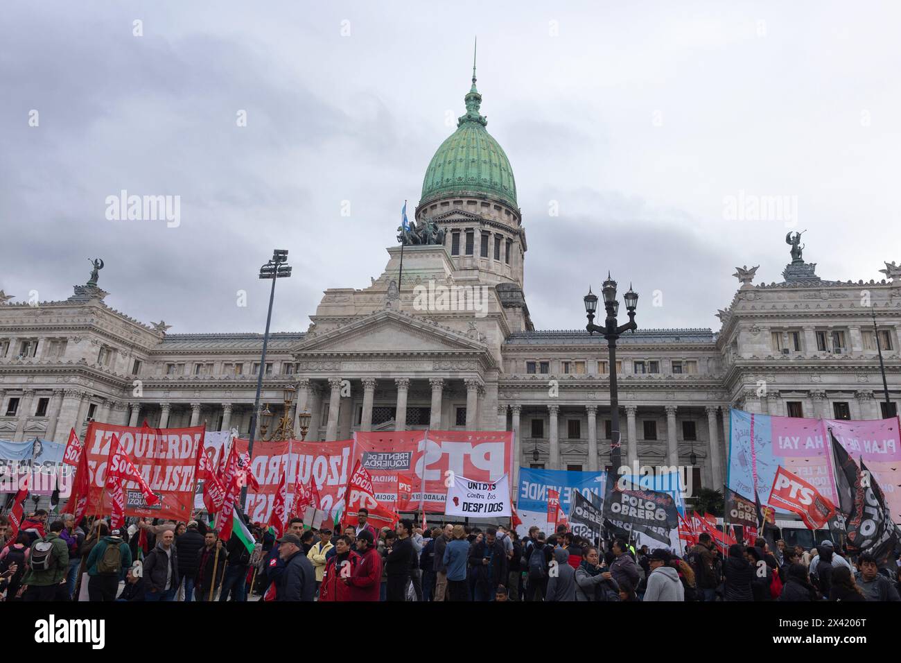 Buenos Aires, Argentina. Buenos Aires, Buenos Aires, Argentina. 29th Apr, 2024. Social movements marched towards the Congress demonstrating against the Ley de Bases which was being debated in the Chamber of Deputies. Credit: ZUMA Press, Inc./Alamy Live News Stock Photo