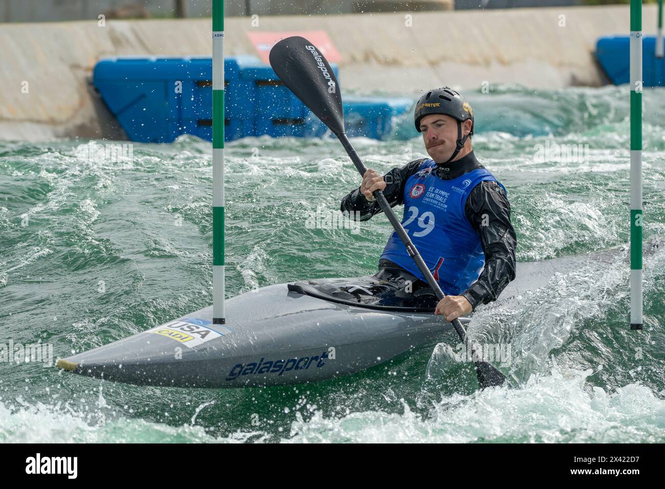 April 26, 2024: Ethan Watt (29) during US Olympic Mens Kayak Team Trials at Riversport in Oklahoma City, OK. Stock Photo