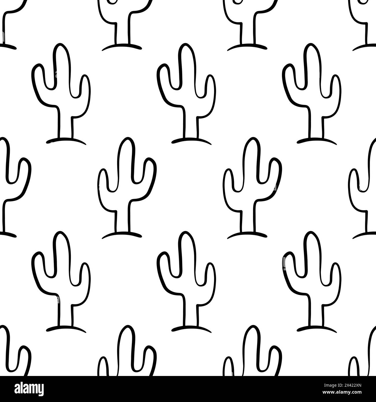 Cactus Seamless Pattern Cacti Doodle Background Stock Vector