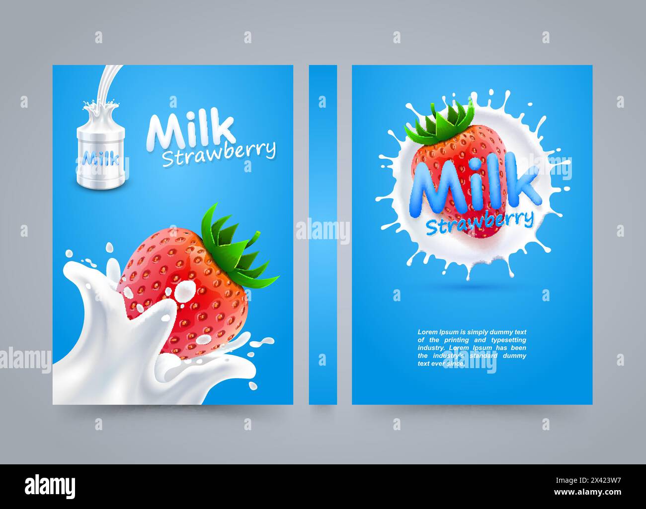 Label milk strawberry cover, Milk banner splashing banner, Vector illustration Stock Vector