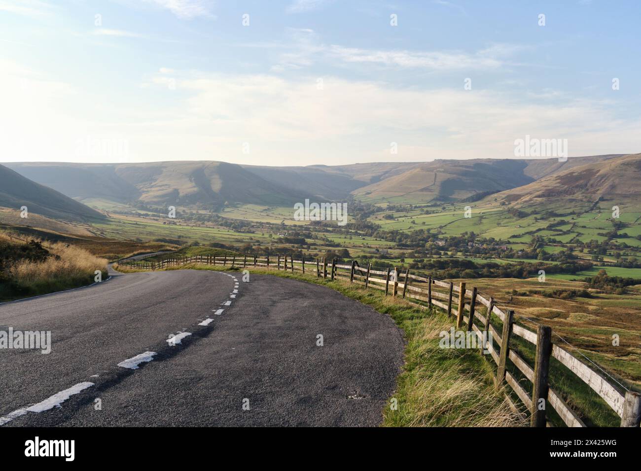 Mam Nik Road, Edale from Rushup Edge, Derbyshire Peak District national park England UK, rural English moorland landscape country road Stock Photo