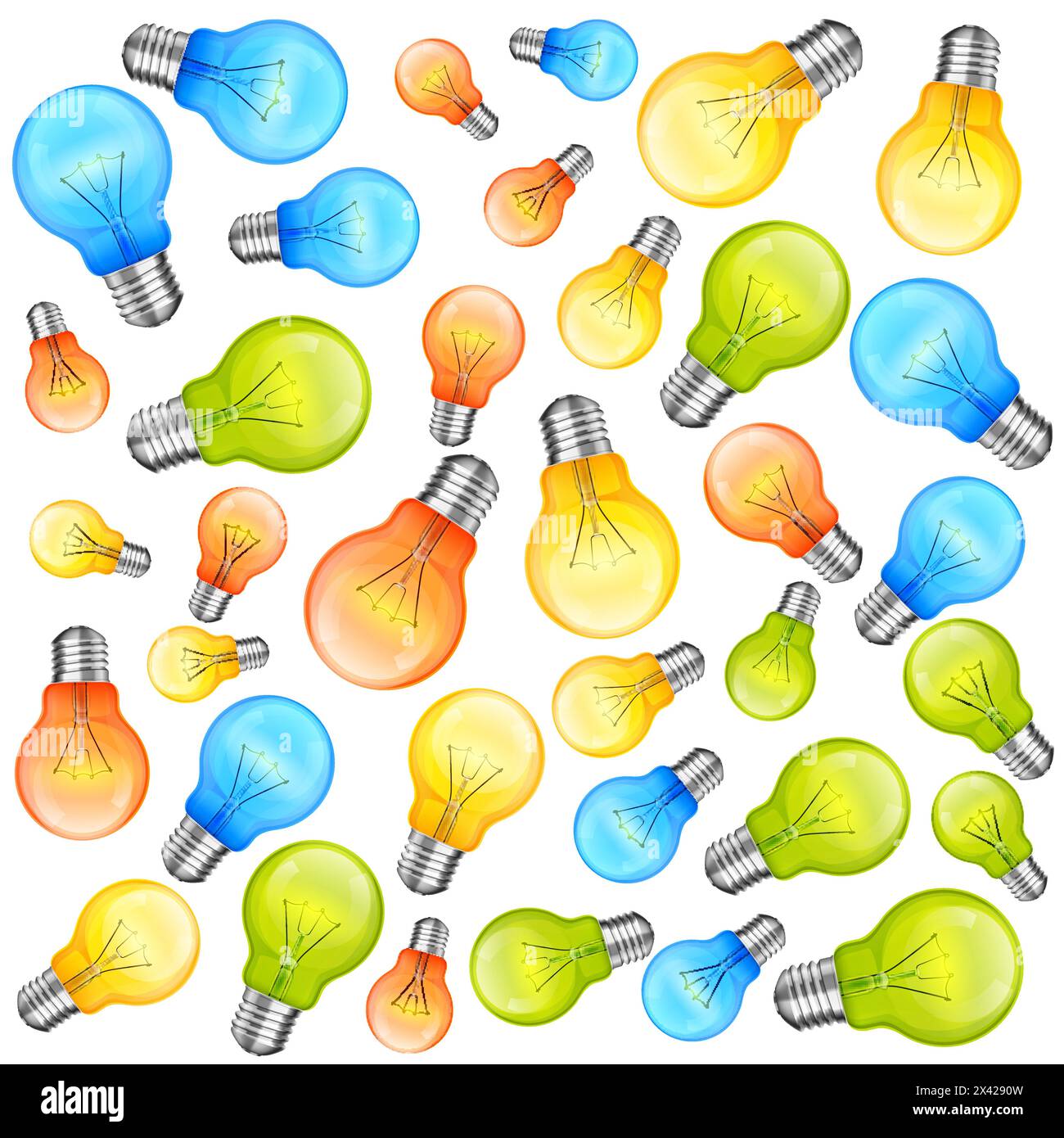 Multi-colour light bulbs on white background . Vector illustration Stock Vector