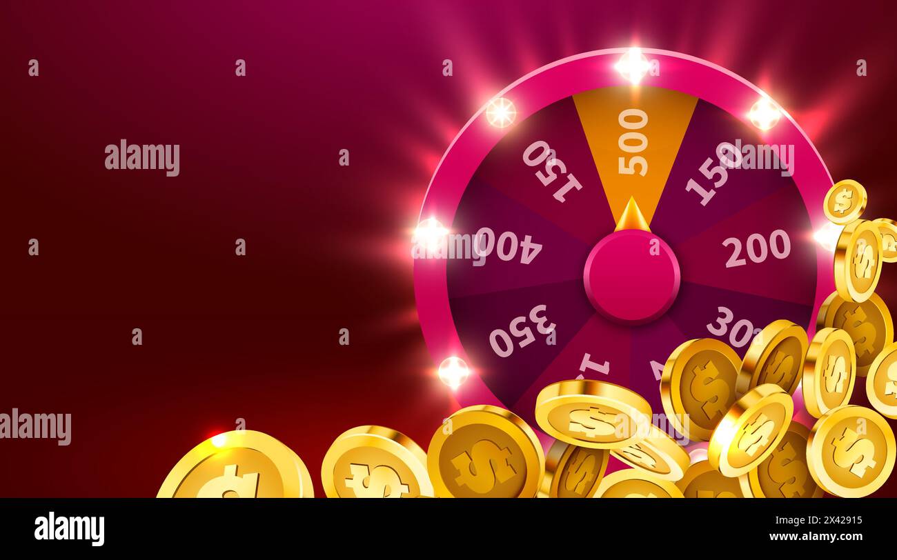 Wheel of luck or fortune with falling coins. Gamble chance leisure ...