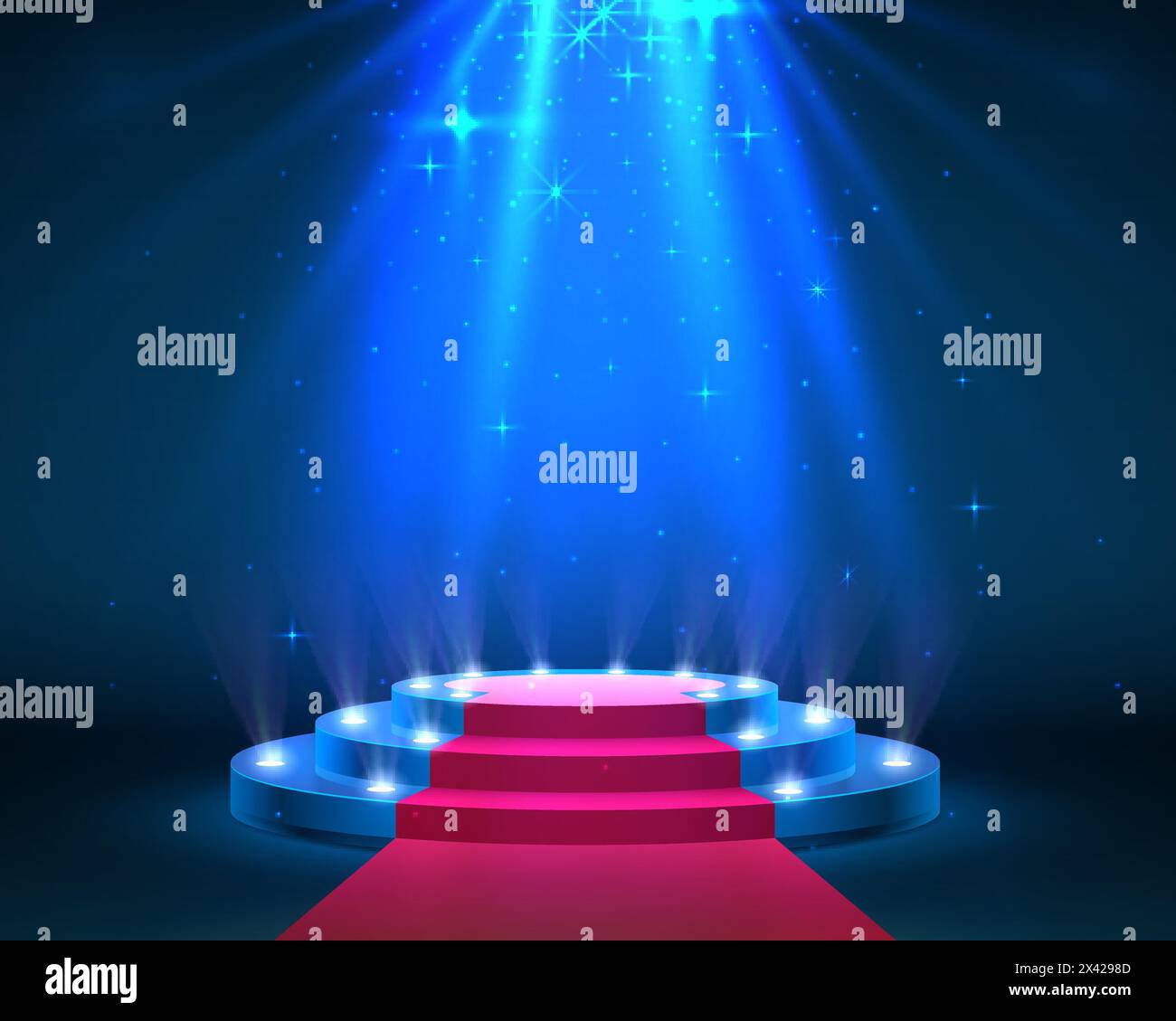 Stage podium with lighting, Stage Podium Scene with for Award Ceremony on blue Background, Vector illustration Stock Vector