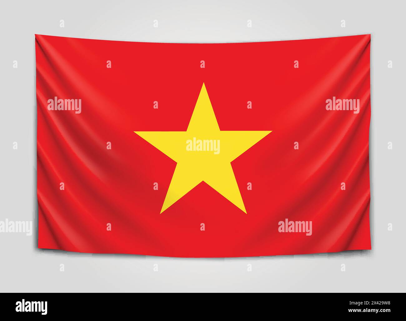 Hanging flag of Vietnam. Socialist Republic of Vietnam. National flag concept. Vector illustration. Stock Vector
