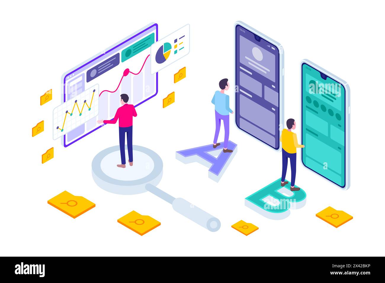 Isometric AB Testing Method Modern Illustration,  Banners, Suitable