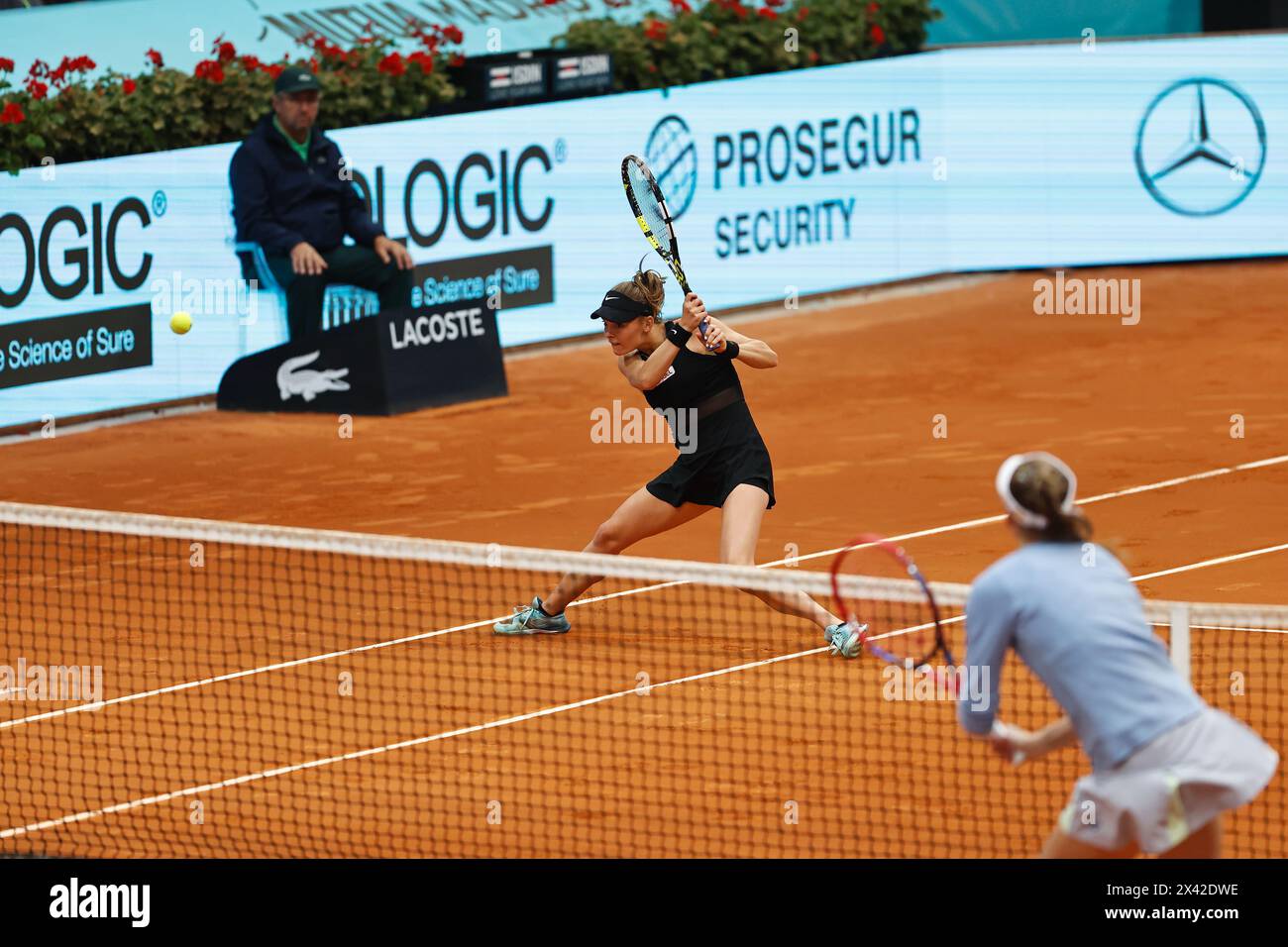 Madrid, Spain. 29th Apr, 2024. Sara Bejlek (CZE) Tennis : Sara Bejlek during singles round of 16 match against Elena Rybakina on the WTA 1000 tournaments Mutua Madrid Open tennis tournament at the Caja Magica in Madrid, Spain . Credit: Mutsu Kawamori/AFLO/Alamy Live News Stock Photo
