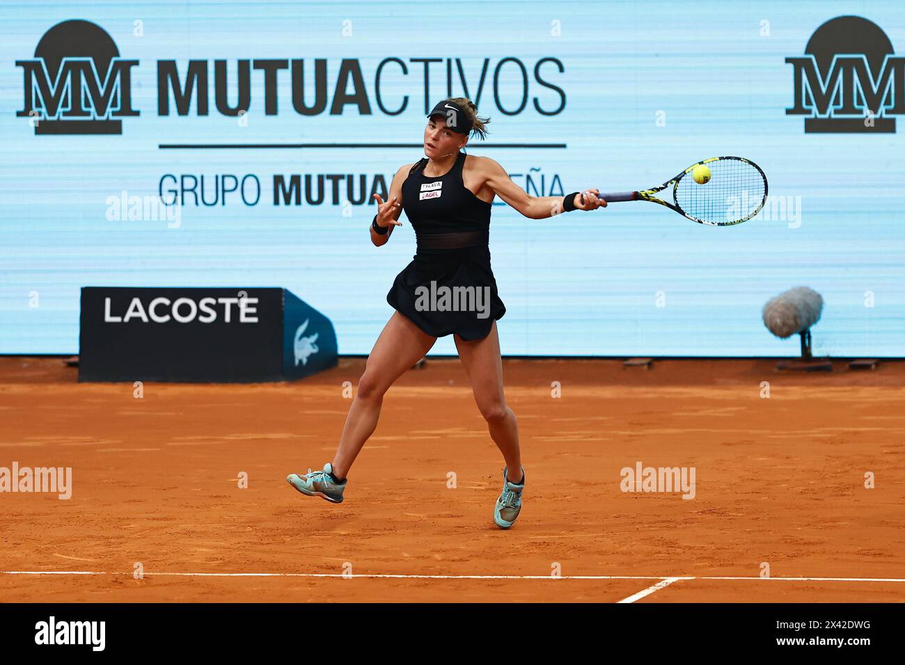 Madrid, Spain. 29th Apr, 2024. Sara Bejlek (CZE) Tennis : Sara Bejlek during singles round of 16 match against Elena Rybakina on the WTA 1000 tournaments Mutua Madrid Open tennis tournament at the Caja Magica in Madrid, Spain . Credit: Mutsu Kawamori/AFLO/Alamy Live News Stock Photo