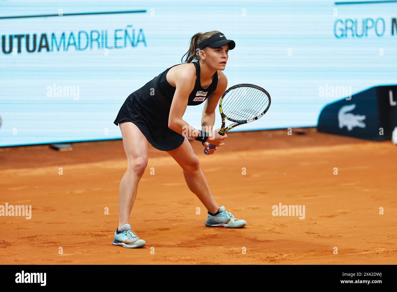 Madrid, Spain. 29th Apr, 2024. Sara Bejlek (CZE) Tennis : Sara Bejlek during singles round of 16 match against Elena Rybakina on the WTA 1000 tournaments Mutua Madrid Open tennis tournament at the Caja Magica in Madrid, Spain . Credit: Mutsu Kawamori/AFLO/Alamy Live News Stock Photo