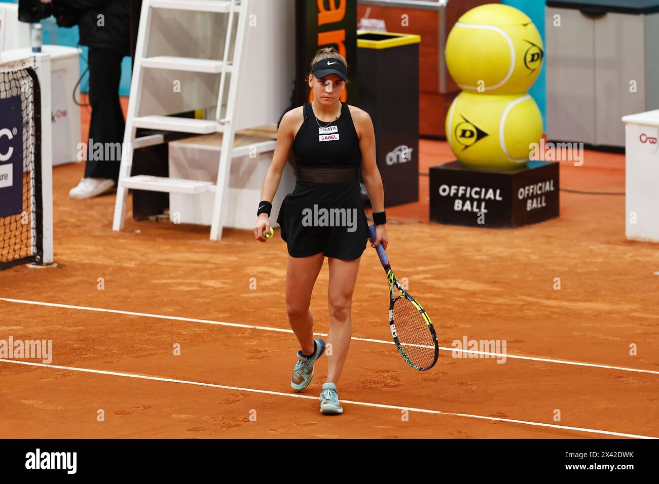 Madrid, Spain. 29th Apr, 2024. Sara Bejlek (CZE) Tennis : Sara Bejlek during singles round of 16 match against Elena Rybakina on the WTA 1000 tournaments Mutua Madrid Open tennis tournament at the Caja Magica in Madrid, Spain . Credit: Mutsu Kawamori/AFLO/Alamy Live News Stock Photo